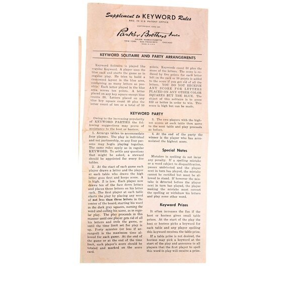 Vintage 1953 Keyword Board Game Replacement Cards & Instructions Parker Brothers - Picture 4 of 6